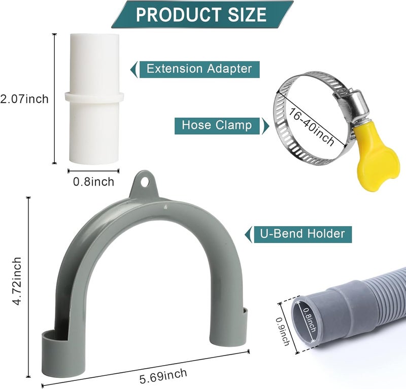 SDLDEER 10FT Washing Machine Drain Hose, Universal Dishwasher Hose Extension Kit with 1 U-Bend Holder, 1 Extension Adapter and 4 Hose Clamps - Image 3